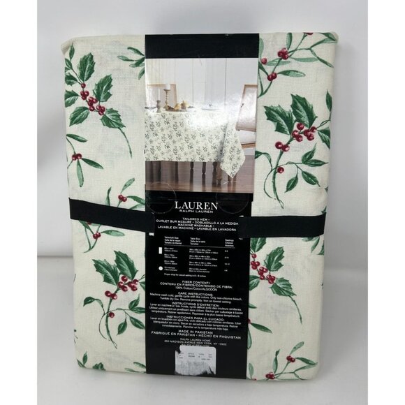 NEW Lauren Ralph Lauren Christmas Tablecloth 60x84 Rectangle Holly Berry Green R - Picture 3 of 5